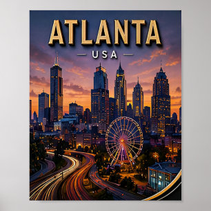 Reise Atlanta Skyline und Centennial Park Poster