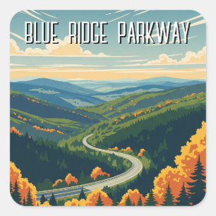 Reise auf der Vintage Blue Ridge Parkway  Quadratischer Aufkleber