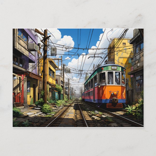 Reise aus Stahl: Faszinierender Zug Inspiriert Postkarte (Vorderseite)