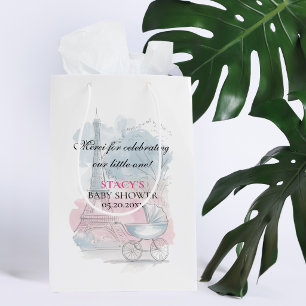 Reise-Baby-Party Paris und Karre Blaue Rosa Mittlere Geschenktüte