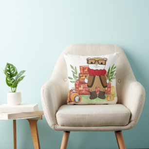 Reise-Bär im Vintage-Look Cartoon-Abenteuer Kissen