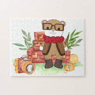Reise-Bär im Vintage-Look Cartoon-Abenteuer Puzzle