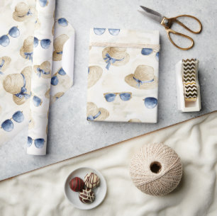 Reise Blaue Sonnenbrillen Schleifen Creme Hüte Geb Geschenkpapier