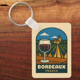 Reise Bordeaux Frankreich Weinberg Retro Vintage Schlüsselanhänger