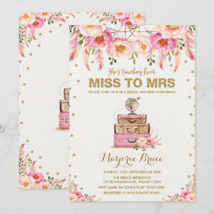 Reise Brautparty Miss zu Frau Boho Blush Floral Einladung