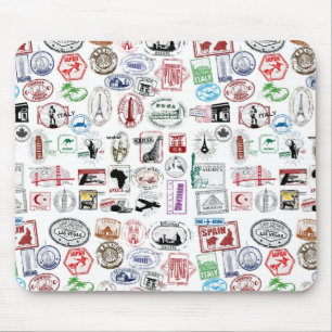 Reise-Briefmarken-Muster Mousepad