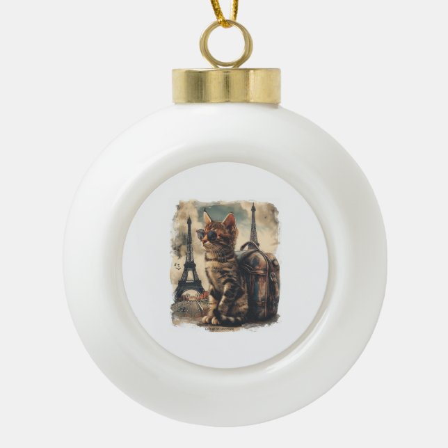 Reise-Buddy-Katze Keramik Kugel-Ornament (Vorderseite)
