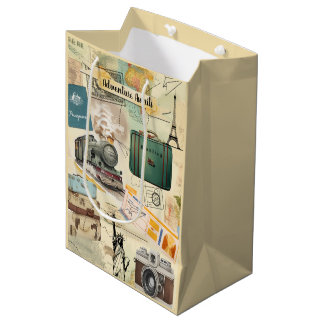 Reise-Collage im Vintage-Stil Mittlere Geschenktüte