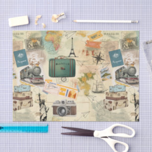 Reise-Collage im Vintage-Stil Seidenpapier