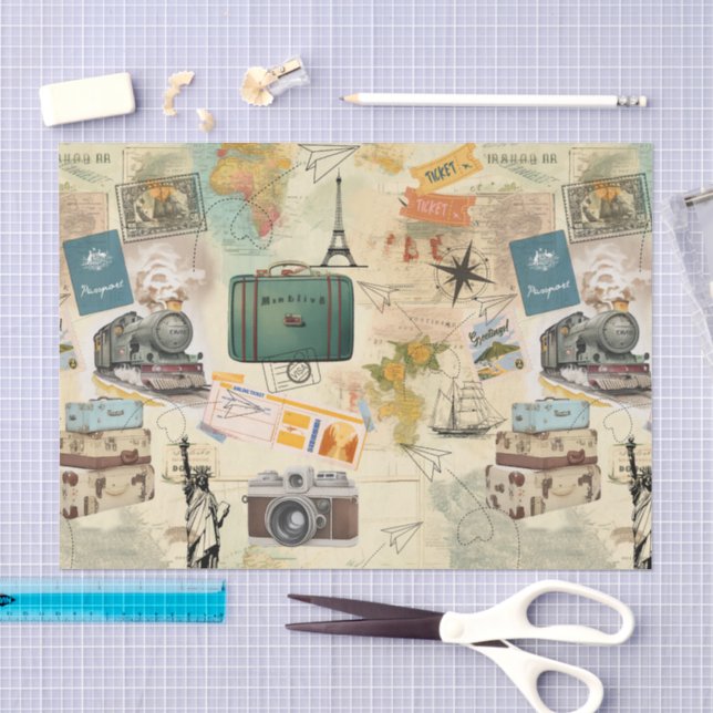 Reise-Collage im Vintage-Stil Seidenpapier (Handwerk)