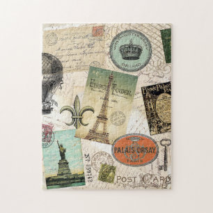 Reise-Collage-Puzzle im Vintage-Stil Puzzle