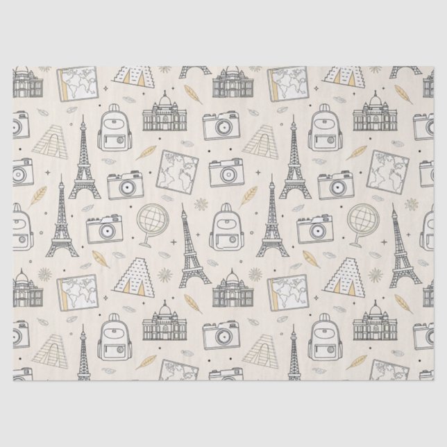 Reise-Doodle-Nahtloses Muster Seidenpapier (Vorderseite)