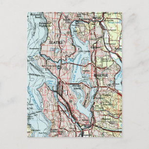 Reise durch alte Landkarten der Region Seattle Postkarte