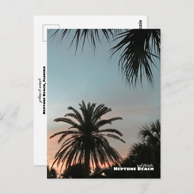 Reise-  | Florida - Neptun Beach Pink Sunset Palms Postkarte (Vorne/Hinten)