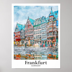 Reise Frankfurt Deutschland Aquarell Handgezeichne Poster
