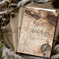 Reise Geburtstag Vintage Antik Weltkarte Kompass