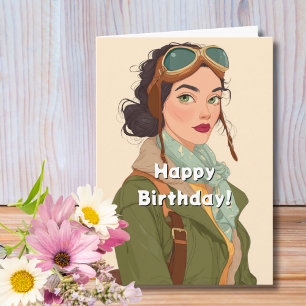 Reise Geburtstag Vintage Retro Aviator Frau Spaß Karte