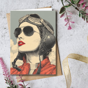 Reise Geburtstag Vintage Retro Aviator Mädchen Karte