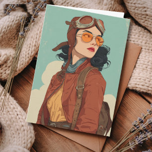 Reise Geburtstag Vintage Retro Aviator Mädchen Karte
