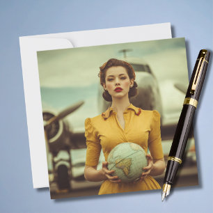 Reise Geburtstag Vintage Retro Frau Flugzeug Chic Karte