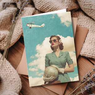 Reise Geburtstag Vintage Retro Frau Karte & Flugze