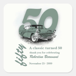Reise Green Classic Car wird 50. Geburtstag gefeie Quadratischer Aufkleber