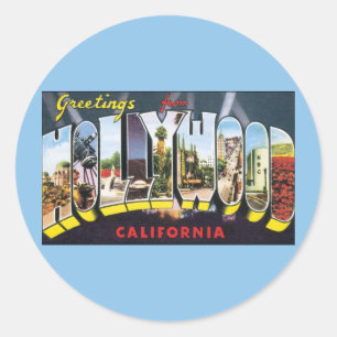 Reise-Grüße aus Hollywood Kalifornien im Vintage-S Runder Aufkleber