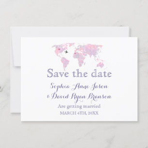 Reise-Hochzeit-Wasserfarbe Weltkarte Save the Date Einladung