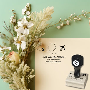 Reise-Hochzeit-Zwei-Flugzeuge-bilden-Herz-Modern Gummistempel