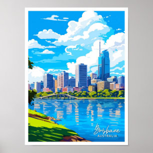 Reise-Illustration Brisbane Australien im Vintage- Poster