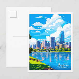 Reise-Illustration Brisbane Australien im Vintage- Postkarte