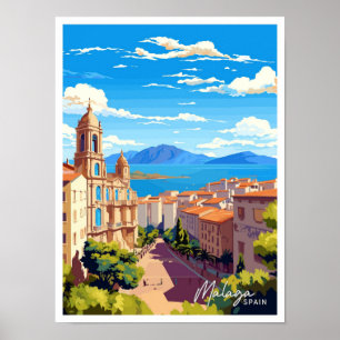 Reise-Illustration im Vintage-Stil für Málaga Span Poster