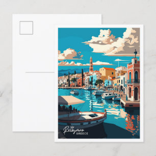 Reise-Illustration im Vintage-Stil von Rethymno Gr Postkarte