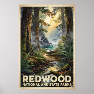 Reise im Redwood-Nationalpark Vintage Poster