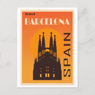 Reise im Stil der Vergangenheit Barcelona Span Postkarte