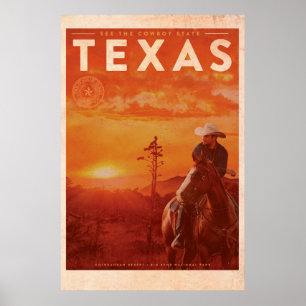 Reise im Stil eines alten Texas Cowboys Poster