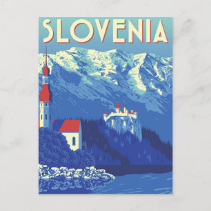 Reise im Vintage-Stil am Bleder See Slowenien Retr Postkarte