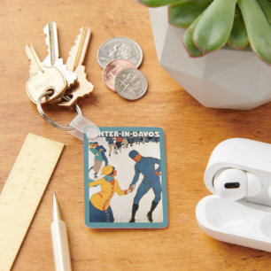 Reise im Vintage-Stil, Art Deco, Winter Davos Schw Schlüsselanhänger