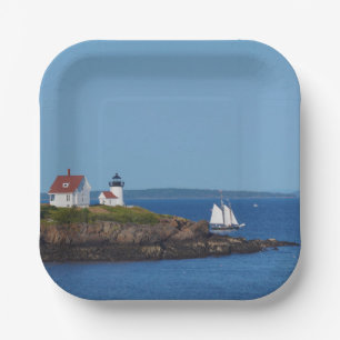 Reise im Vintage-Stil Blaues Meer Leuchtturm Pappteller