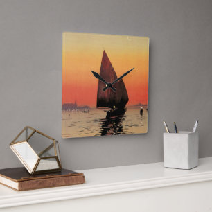 Reise im Vintage-Stil, Boote im Excelsior Palace V Quadratische Wanduhr