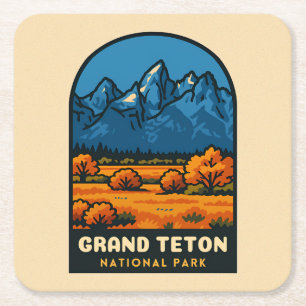 Reise im Vintage-Stil Grand Teton Nationalpark USA Rechteckiger Pappuntersetzer