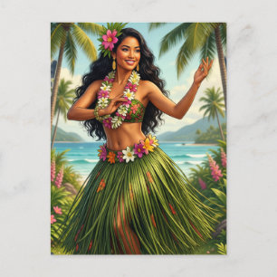 Reise im Vintage-Stil Hawaiian Hula Girl Feiertagspostkarte