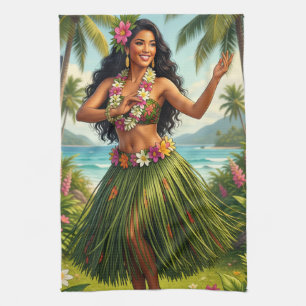 Reise im Vintage-Stil Hawaiian Hula Girl Geschirrtuch
