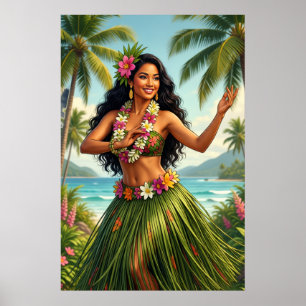 Reise im Vintage-Stil Hawaiian Hula Girl Poster