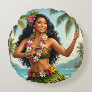 Reise im Vintage-Stil Hawaiian Hula Girl Rundes Kissen