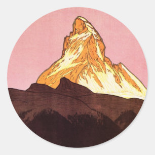 Reise im Vintage-Stil, Matterhorn, Schweiz Runder Aufkleber