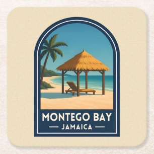 Reise im Vintage-Stil Montego Bay Jamaika Strand R Rechteckiger Pappuntersetzer