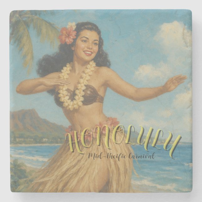 Reise im Vintage-Stil nach Hawaii Steinuntersetzer (Vorderseite)