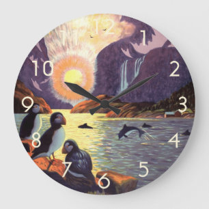 Reise im Vintage-Stil, Norwegen Fjord Land der Mit Große Wanduhr