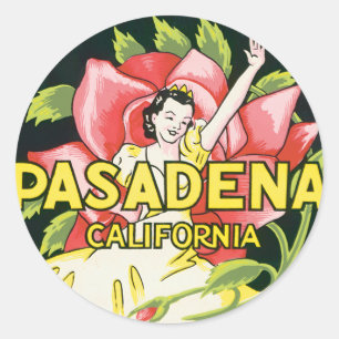 Reise im Vintage-Stil, Pasadena Kalifornien, Dame Runder Aufkleber